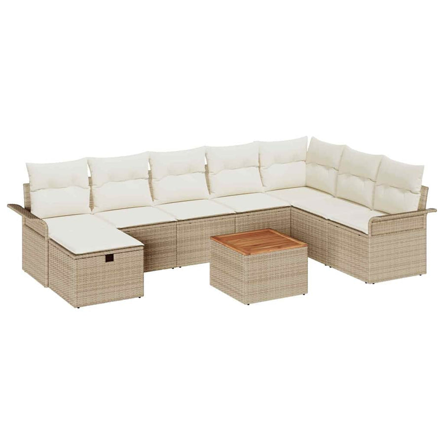 Tuinbankenset met kussen met opslag 9 pcs Beige Poly riet