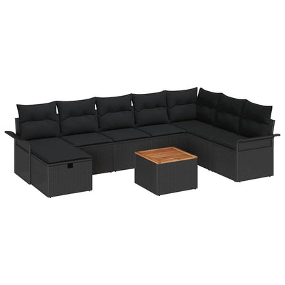 Tuinbankenset met kussen met opslag 9 pcs Zwart Poly riet