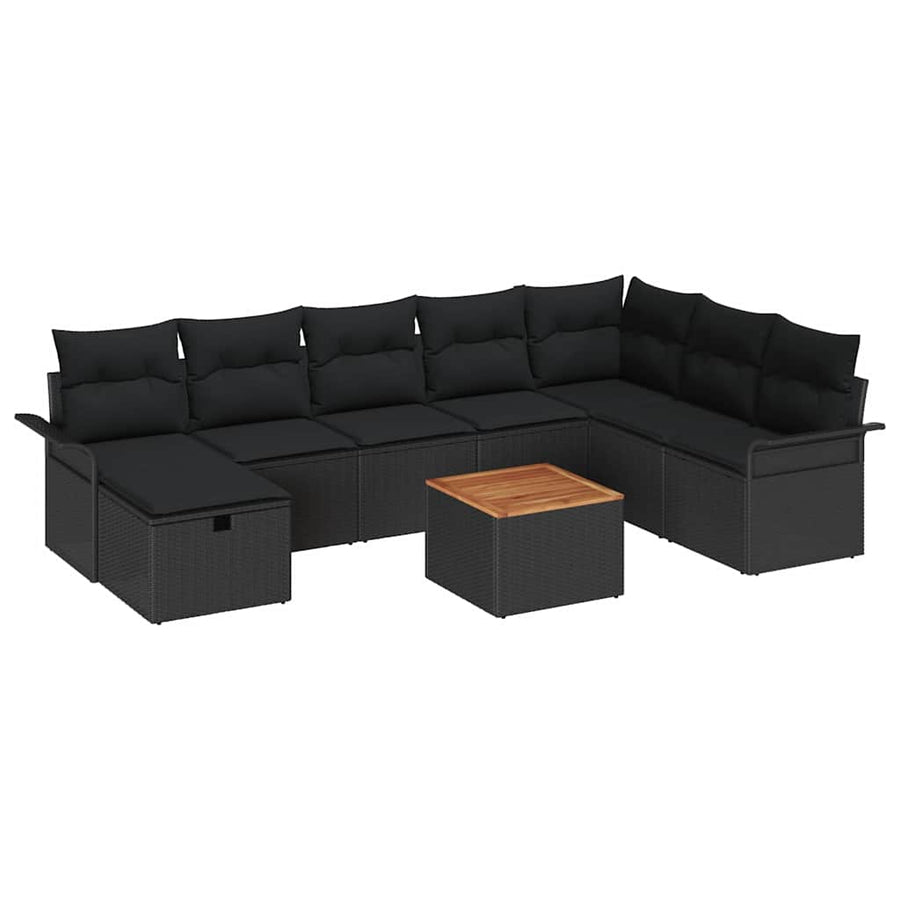 Tuinbankenset met kussen met opslag 9 pcs Zwart Poly riet