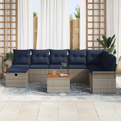Tuinbankenset met kussen met opslag 9 pcs Grijs Poly riet