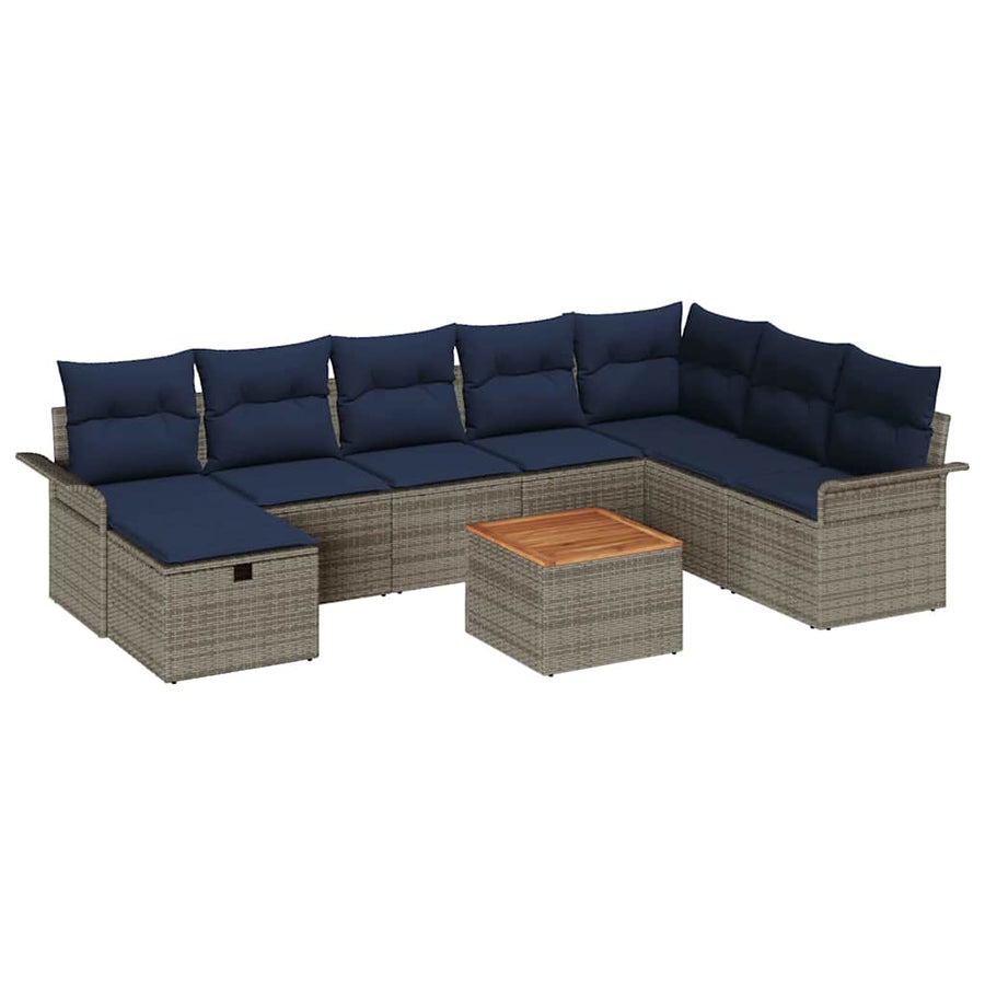Tuinbankenset met kussen met opslag 9 pcs Grijs Poly riet
