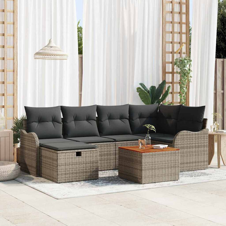 Tuin Sofa Set met kussen met opslag 7 pcs Grijs Poly riet