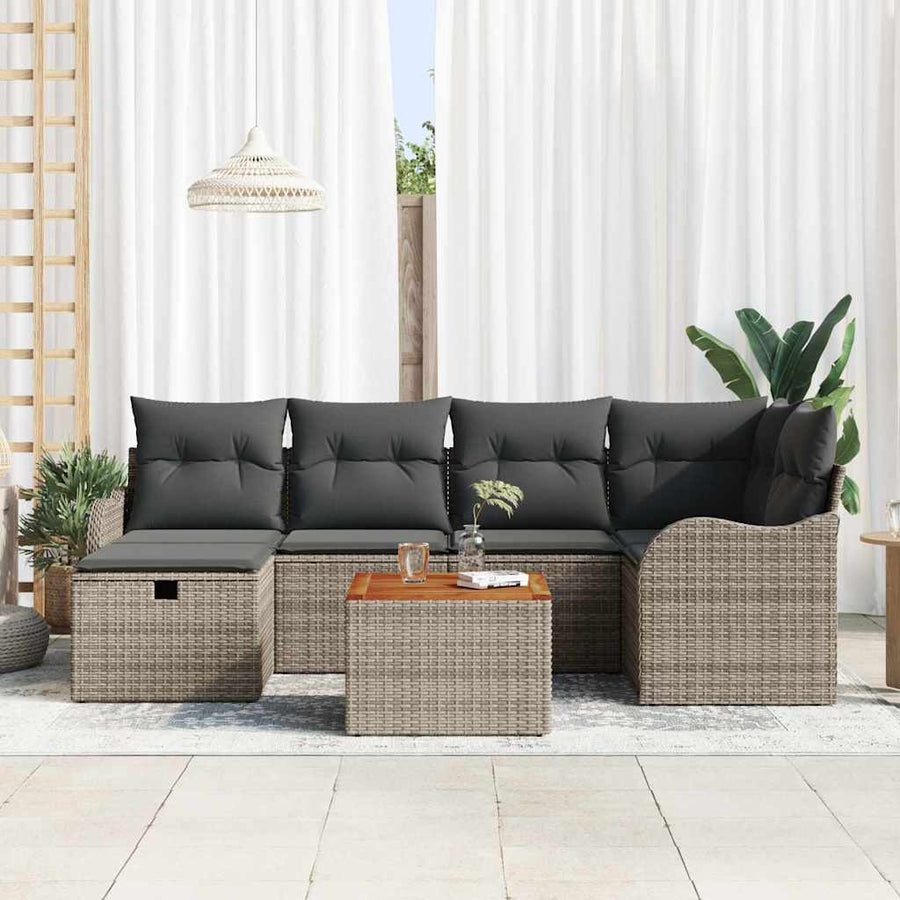 Tuin Sofa Set met kussen met opslag 7 pcs Grijs Poly riet