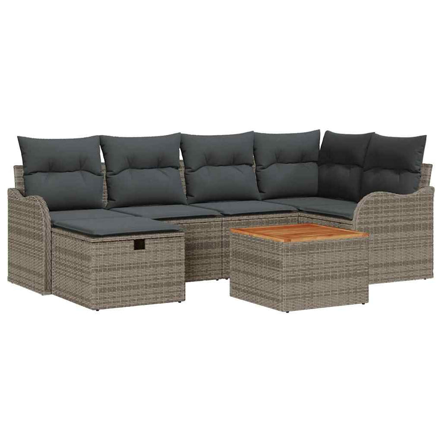 Tuin Sofa Set met kussen met opslag 7 pcs Grijs Poly riet