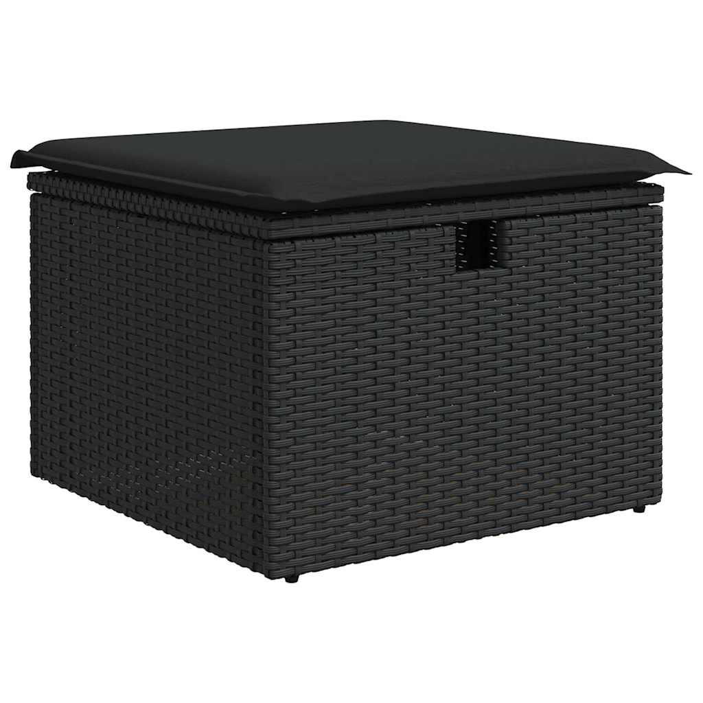 Tuinbankenset met kussen met opslag 7 pcs Zwart Poly riet