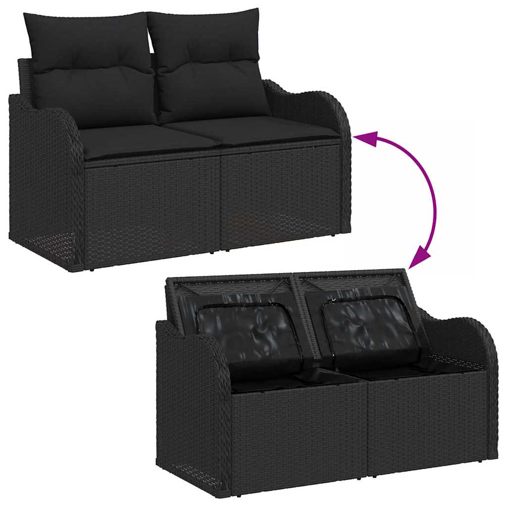 Tuinbankenset met kussen met opslag 7 pcs Zwart Poly riet