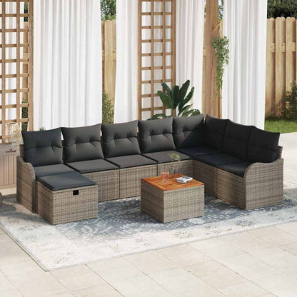 Tuin Sofa Set met kussen met opslag 9 pcs Grijs Poly riet