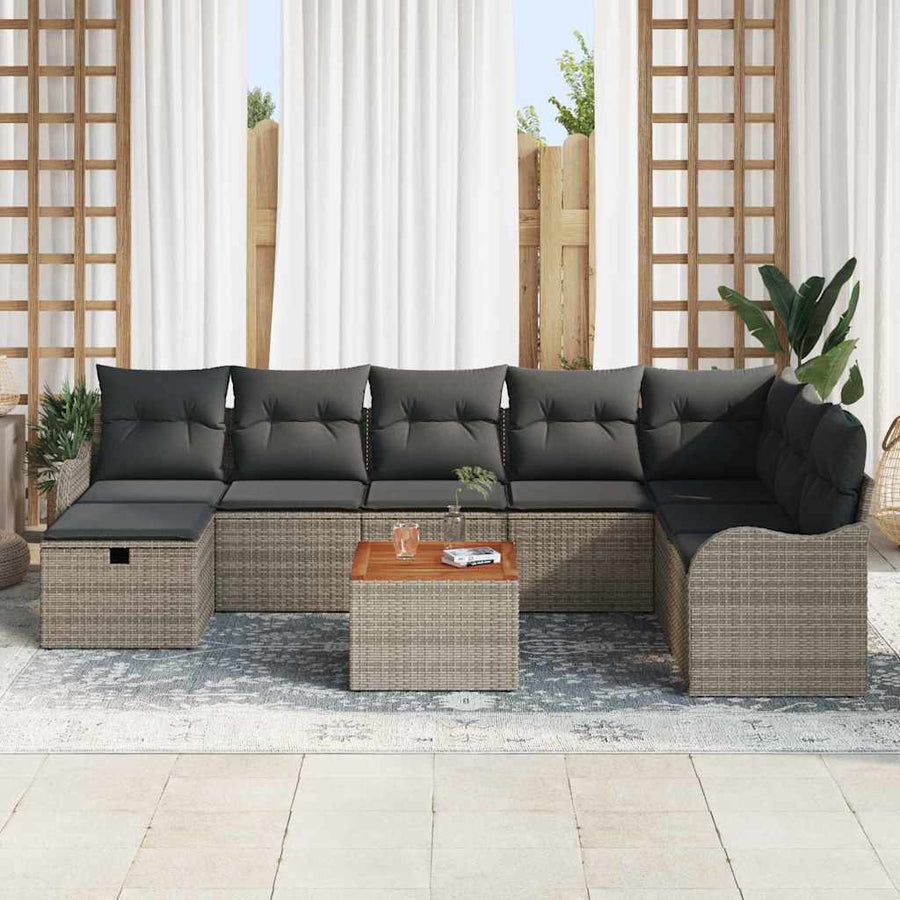 Tuin Sofa Set met kussen met opslag 9 pcs Grijs Poly riet
