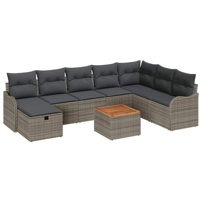 Tuin Sofa Set met kussen met opslag 9 pcs Grijs Poly riet