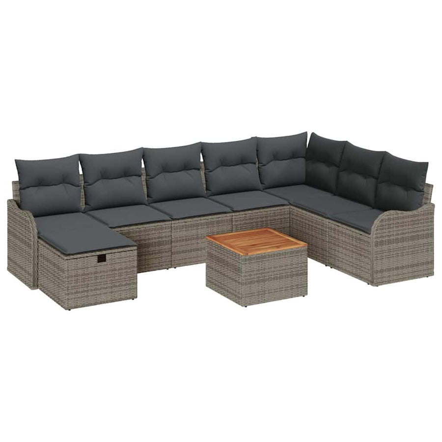Tuin Sofa Set met kussen met opslag 9 pcs Grijs Poly riet