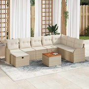 Garden bench set with cushion with storage 9 pcs Beige Poly rattan