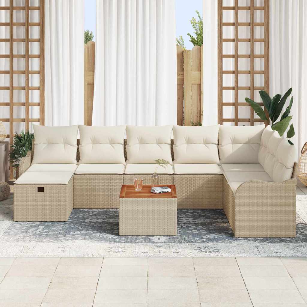 Tuinbankenset met kussen met opslag 9 pcs Beige Poly riet