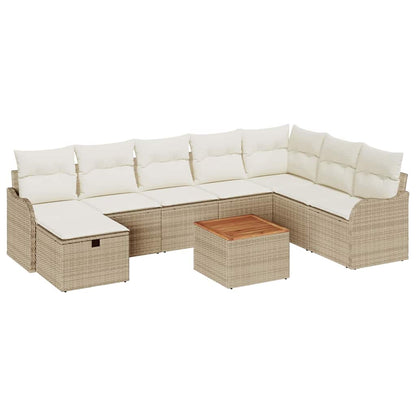 Tuinbankenset met kussen met opslag 9 pcs Beige Poly riet