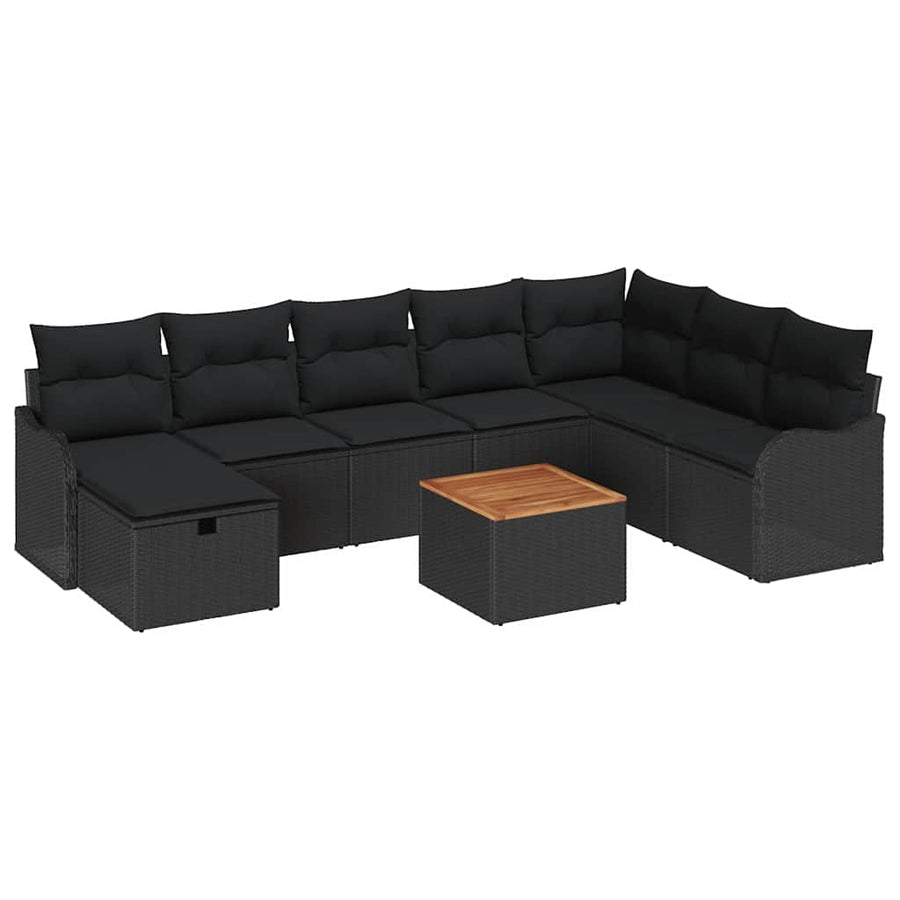 Tuinbankenset met kussen met opslag 9 pcs Zwart Poly riet
