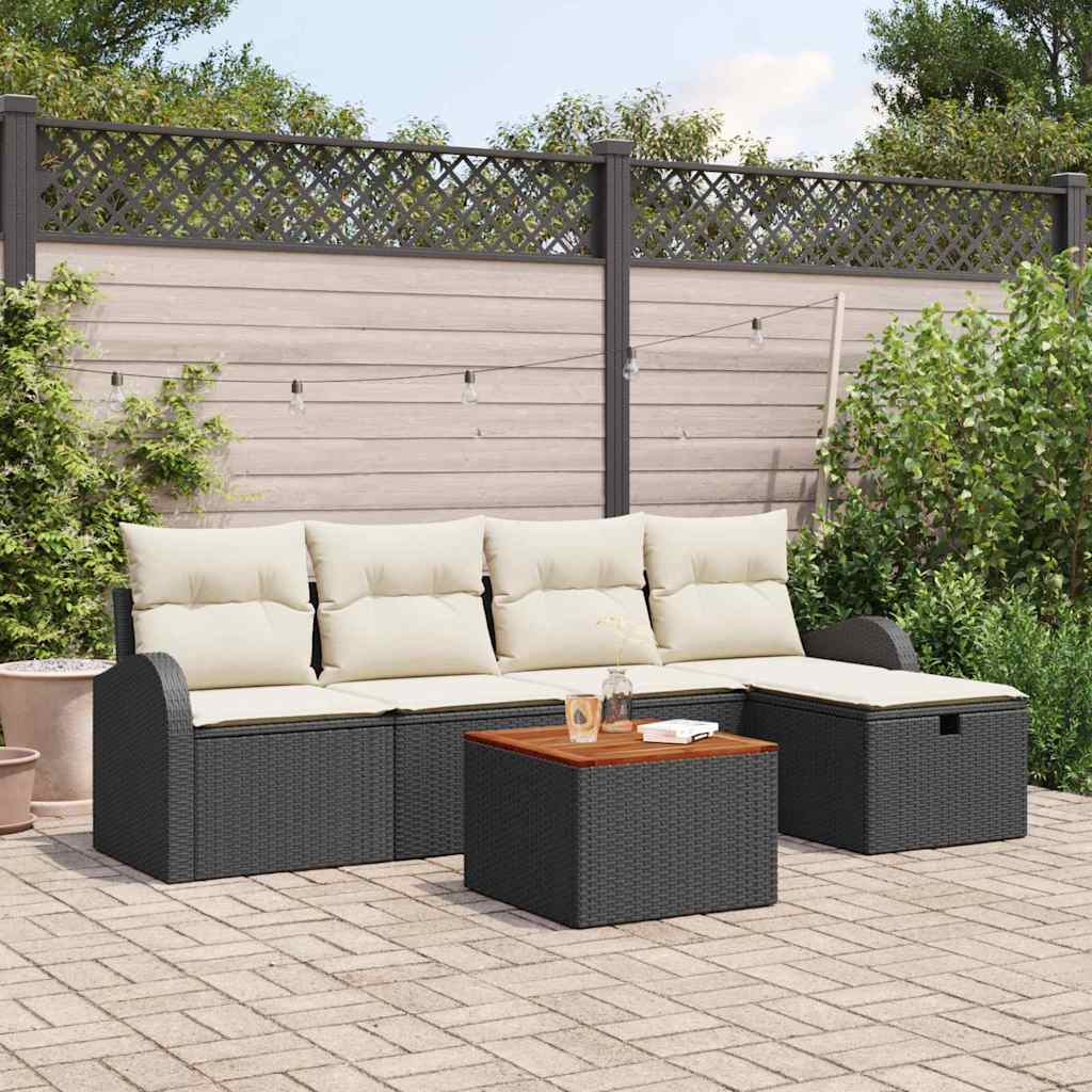 Tuinbankenset met kussen met opslag 6 pcs Zwart Poly riet