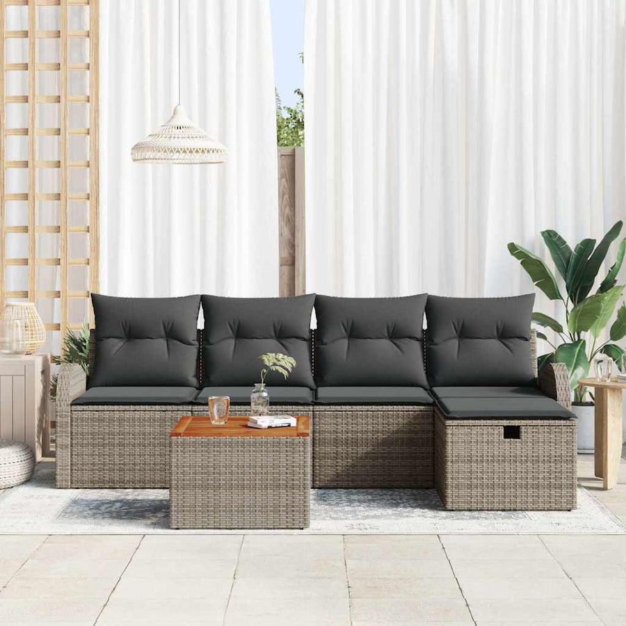 Tuinbankenset met kussen met opslag 6 pcs Grijs Poly riet