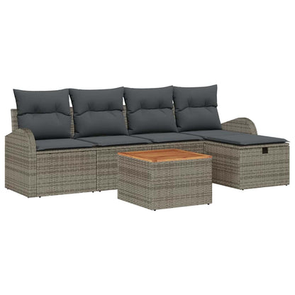 Tuinbankenset met kussen met opslag 6 pcs Grijs Poly riet