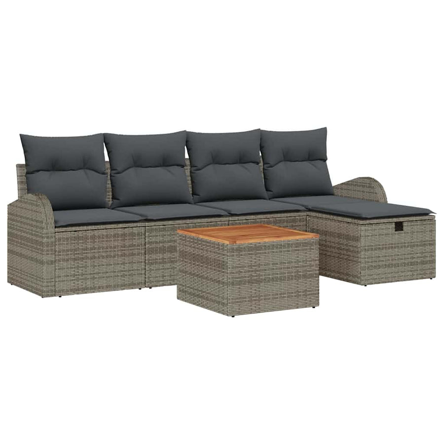 Tuinbankenset met kussen met opslag 6 pcs Grijs Poly riet