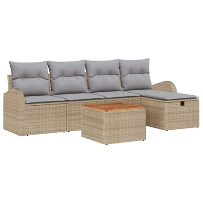 Tuinbankenset met kussen met opslag 6 pcs Beige Poly riet