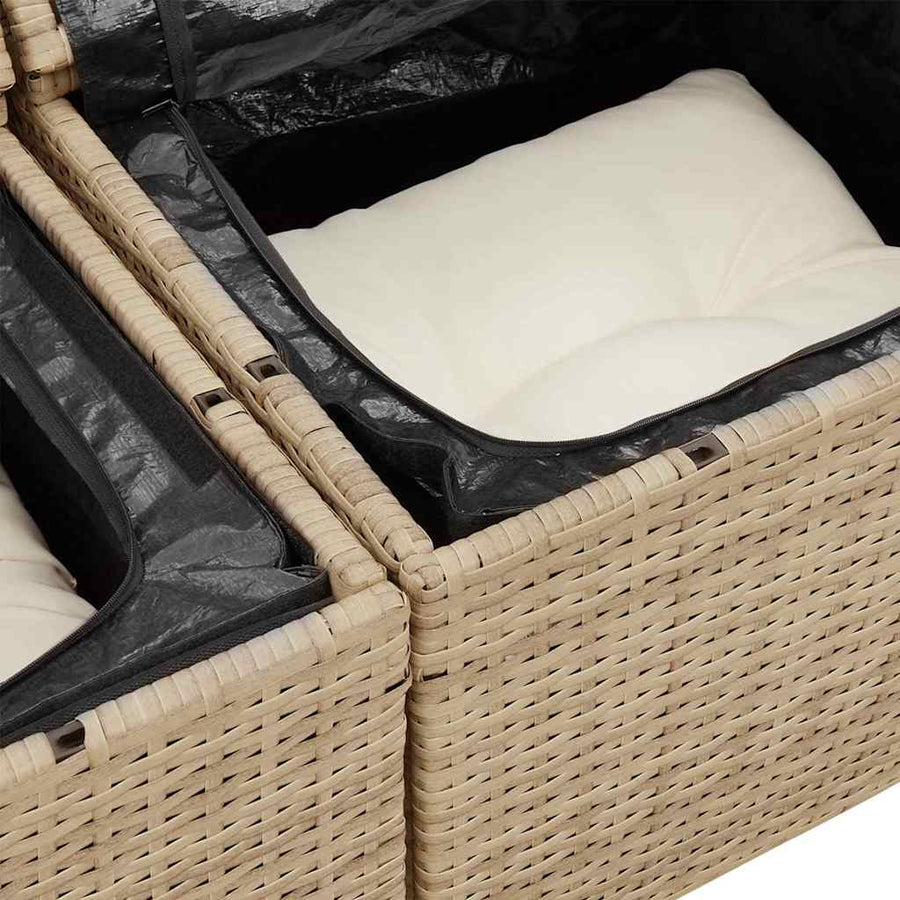 Tuinbankenset met kussen met opslag 6 pcs Beige Poly riet
