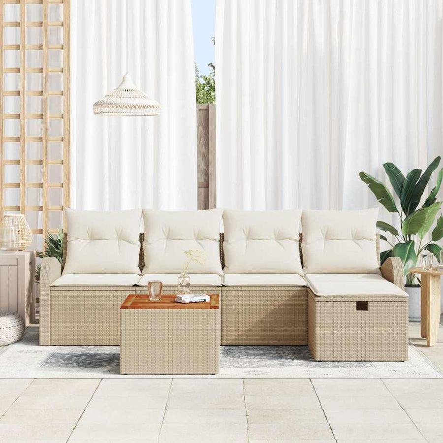 Tuinbankenset met kussen met opslag 6 pcs Beige Poly riet