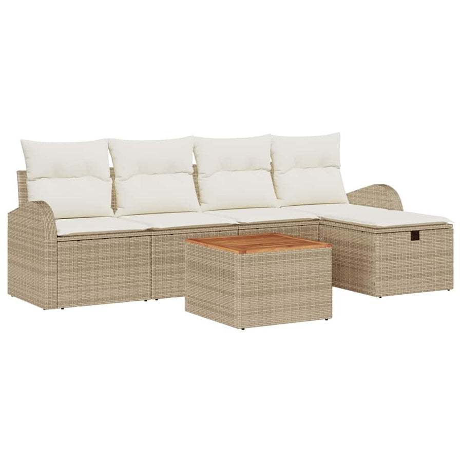 Tuinbankenset met kussen met opslag 6 pcs Beige Poly riet