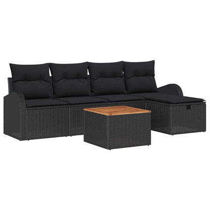Tuinbankenset met kussen met opslag 6 pcs Zwart Poly riet