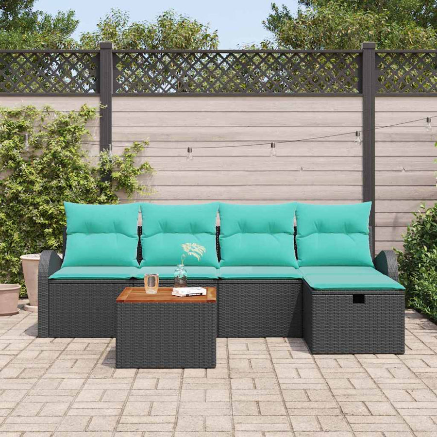 Tuin Sofa Set met kussen met opslag 6 pcs Zwart Poly riet