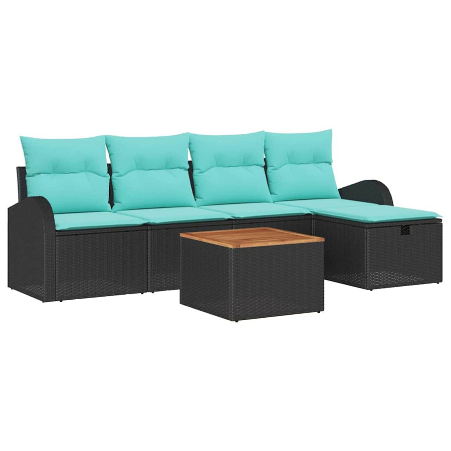 Tuin Sofa Set met kussen met opslag 6 pcs Zwart Poly riet