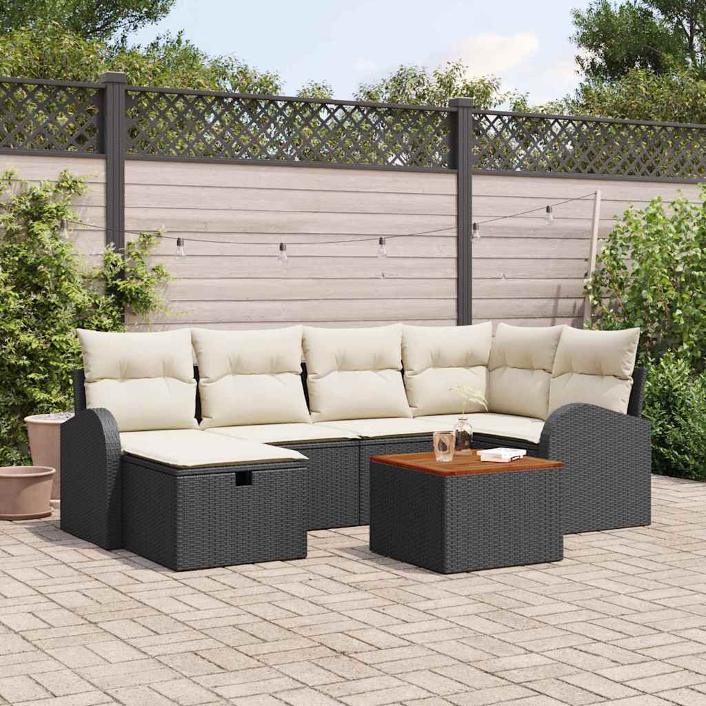 Tuinbankenset met kussen met opslag 7 pcs Zwart Poly riet