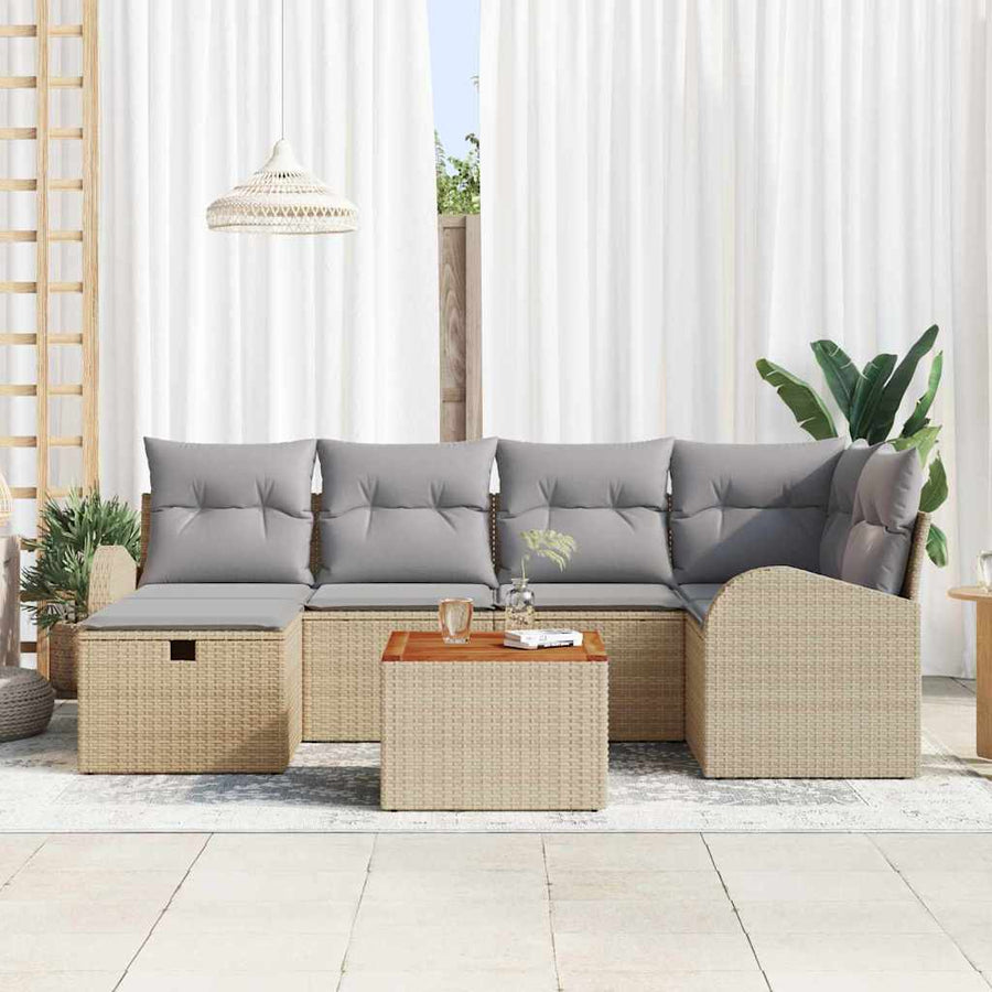 Tuinbankenset met kussen met opslag 7 pcs Beige Poly riet