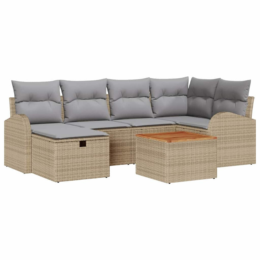 Tuinbankenset met kussen met opslag 7 pcs Beige Poly riet
