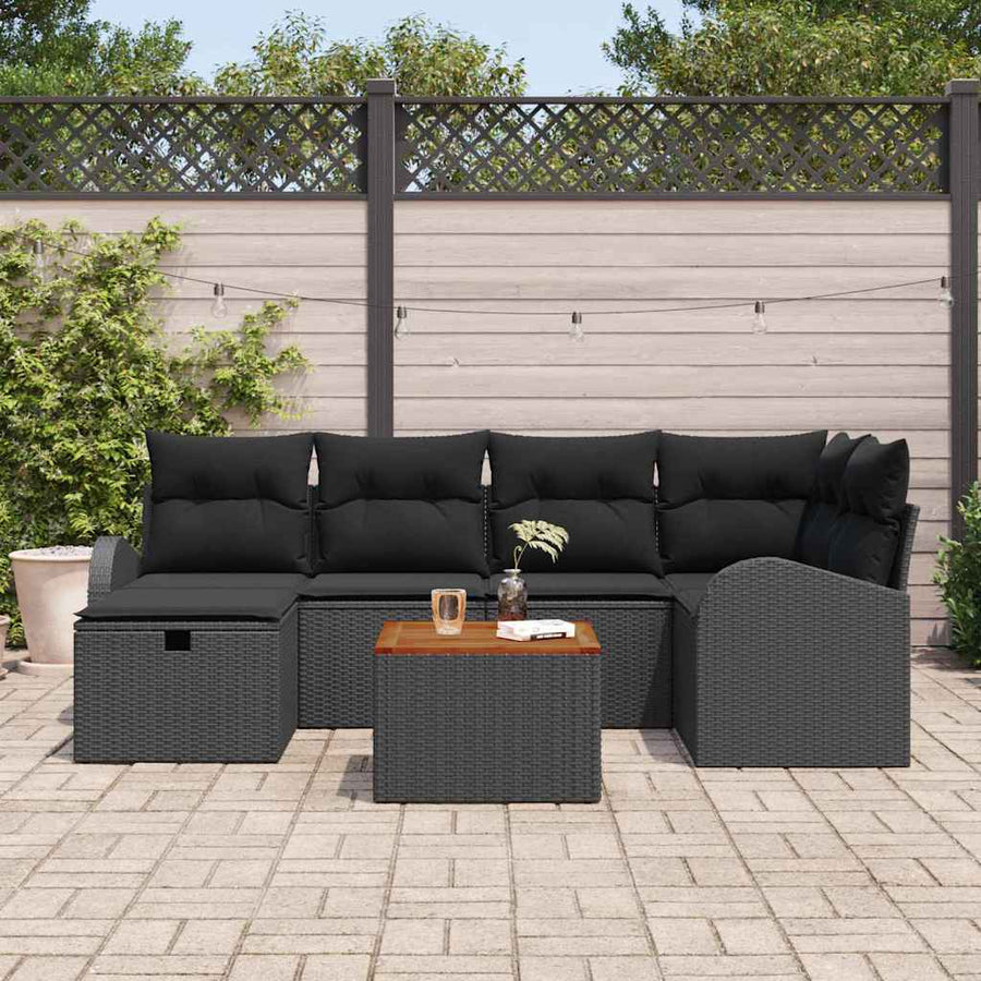 Tuinbankenset met kussen met opslag 7 pcs Zwart Poly riet