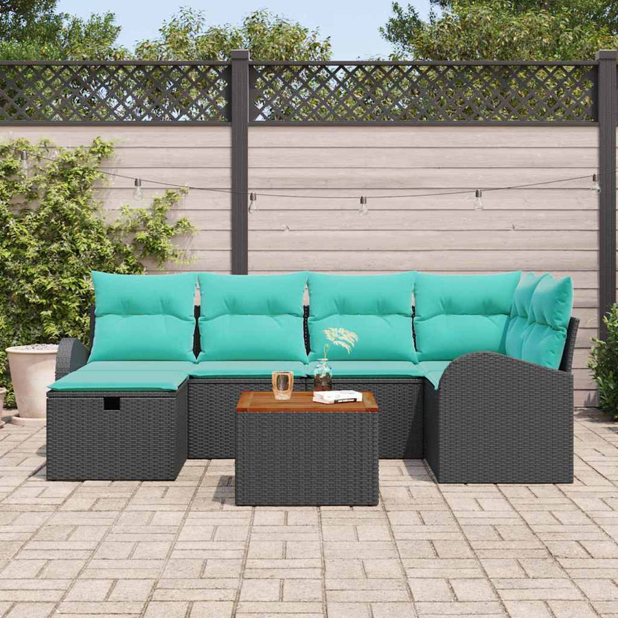 Tuinbankenset met kussen met opslag 7 pcs Zwart Poly riet