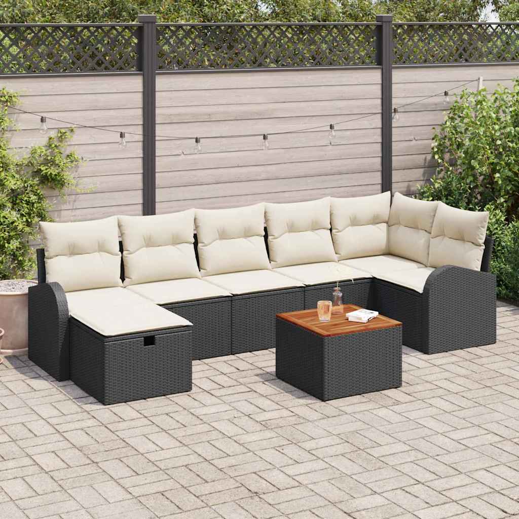 Tuinbankenset met kussen met opslag 8 pcs Zwart Poly riet