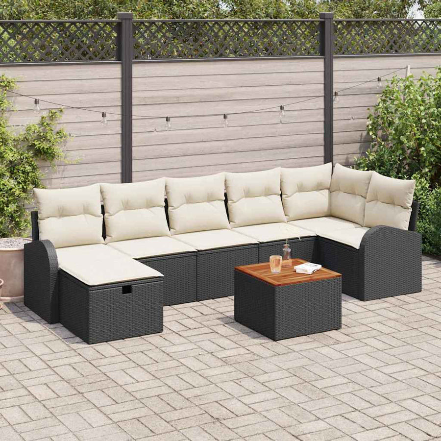 Tuinbankenset met kussen met opslag 8 pcs Zwart Poly riet