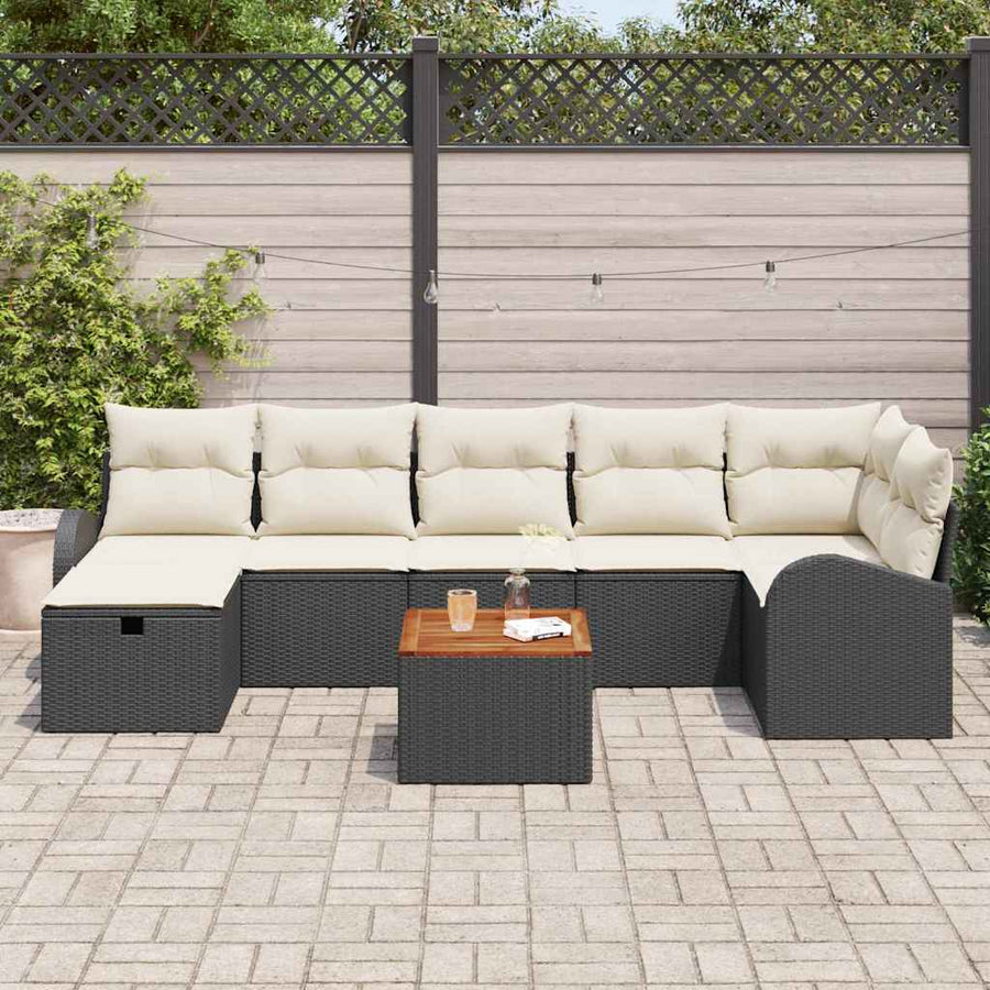 Tuinbankenset met kussen met opslag 8 pcs Zwart Poly riet