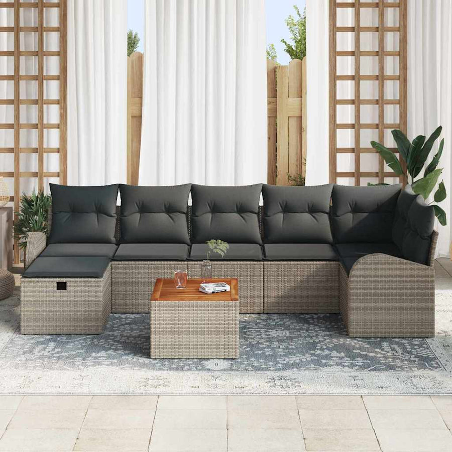 Tuinbankenset met kussen met opslag 8 pcs Grijs Poly riet