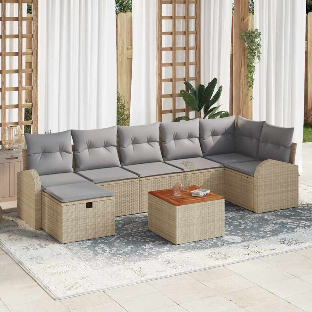 Tuin Sofa Set Met Kussen Met Opslag 8 Pcs Poly Riet Beige Lichtgrijs