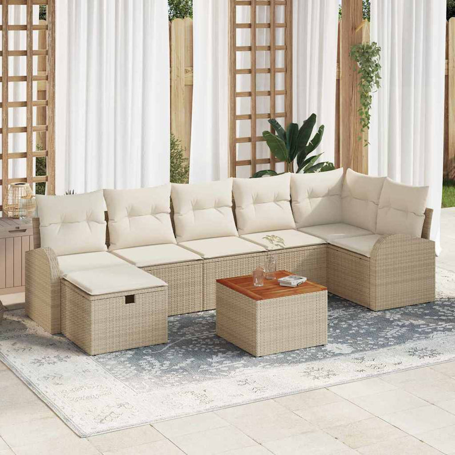 Tuinbankenset met kussen met opslag 8 pcs Beige Poly riet