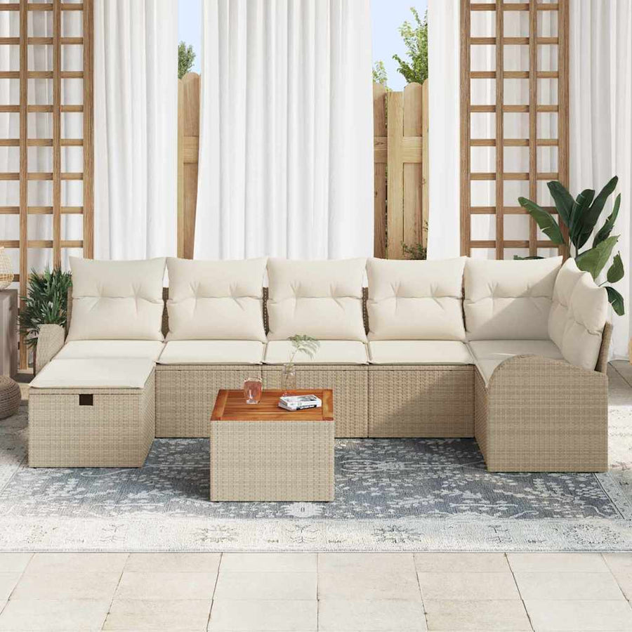 Tuinbankenset met kussen met opslag 8 pcs Beige Poly riet