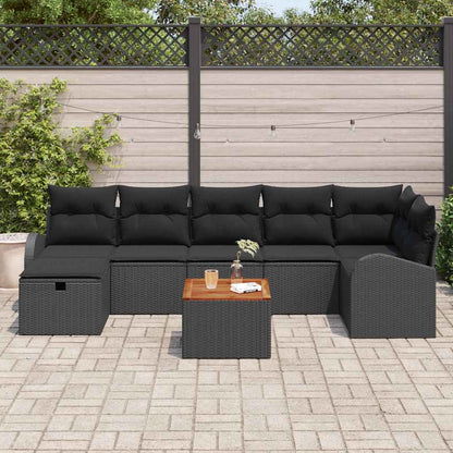 Tuinbankenset met kussen met opslag 8 pcs Zwart Poly riet