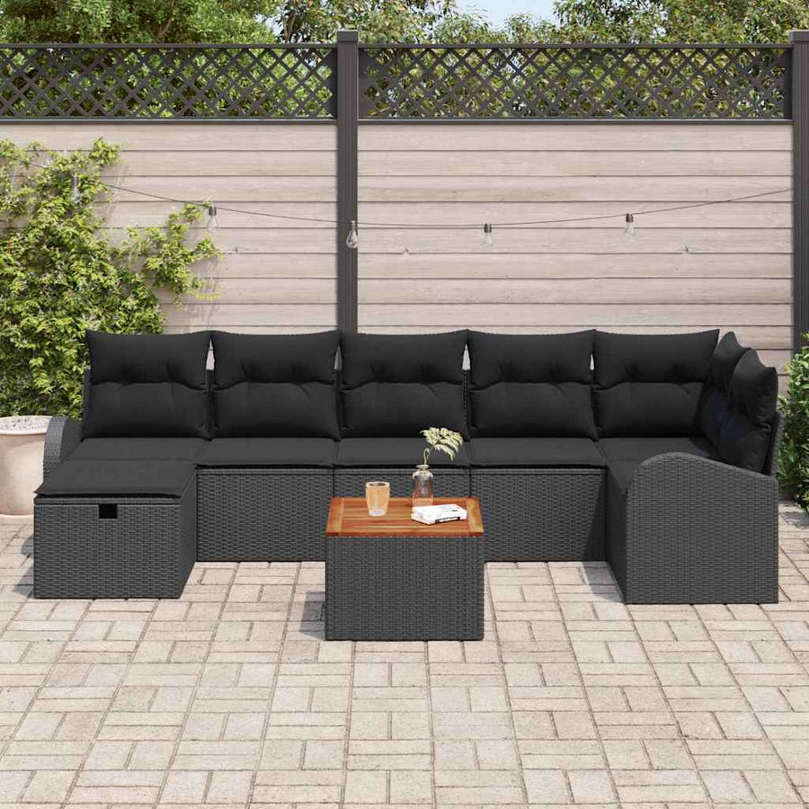 Tuinbankenset met kussen met opslag 8 pcs Zwart Poly riet