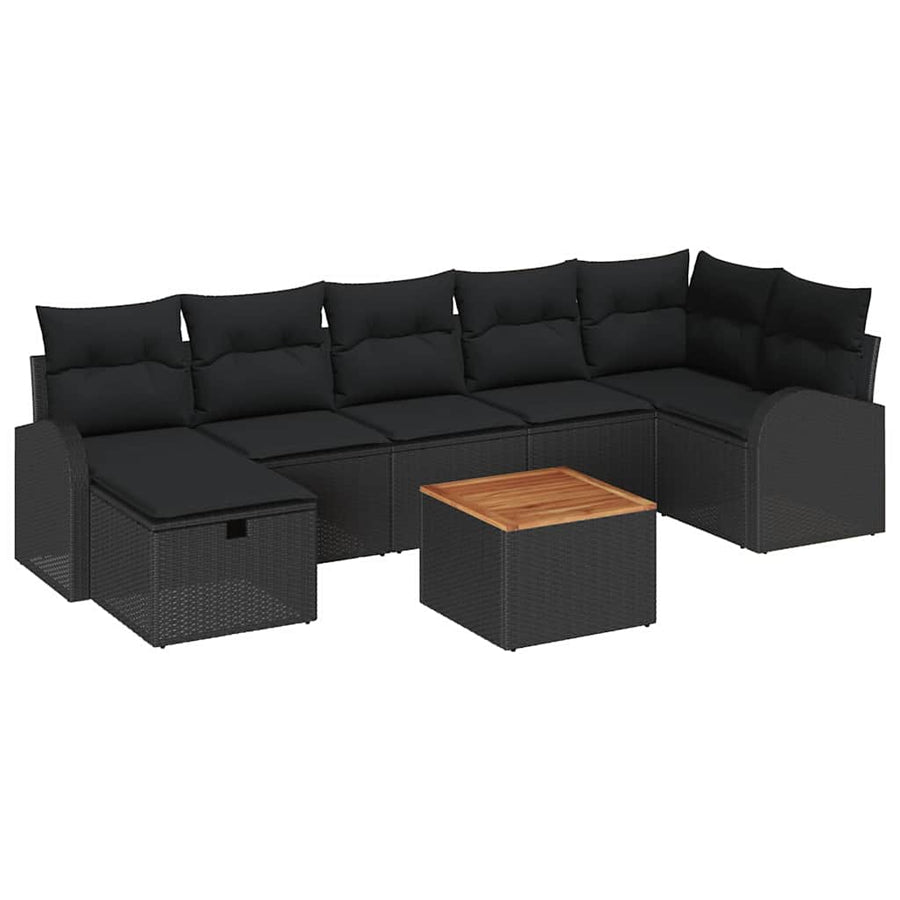 Tuinbankenset met kussen met opslag 8 pcs Zwart Poly riet