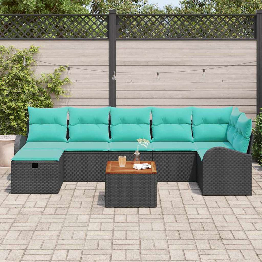 Tuinbankenset met kussen met opslag 8 pcs Zwart Poly riet