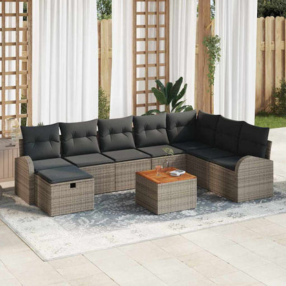 Tuinbankenset met kussen met opslag 9 pcs Grijs Poly riet
