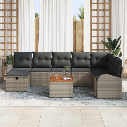 Tuinbankenset met kussen met opslag 9 pcs Grijs Poly riet