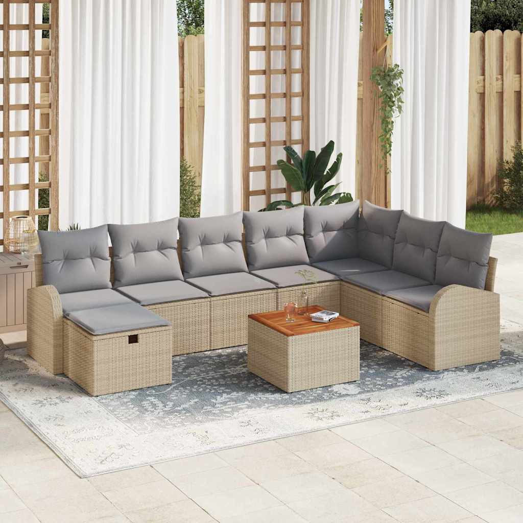 Tuin Sofa Set Met Kussen Met Opslag 9 Pcs Poly Riet Beige Lichtgrijs