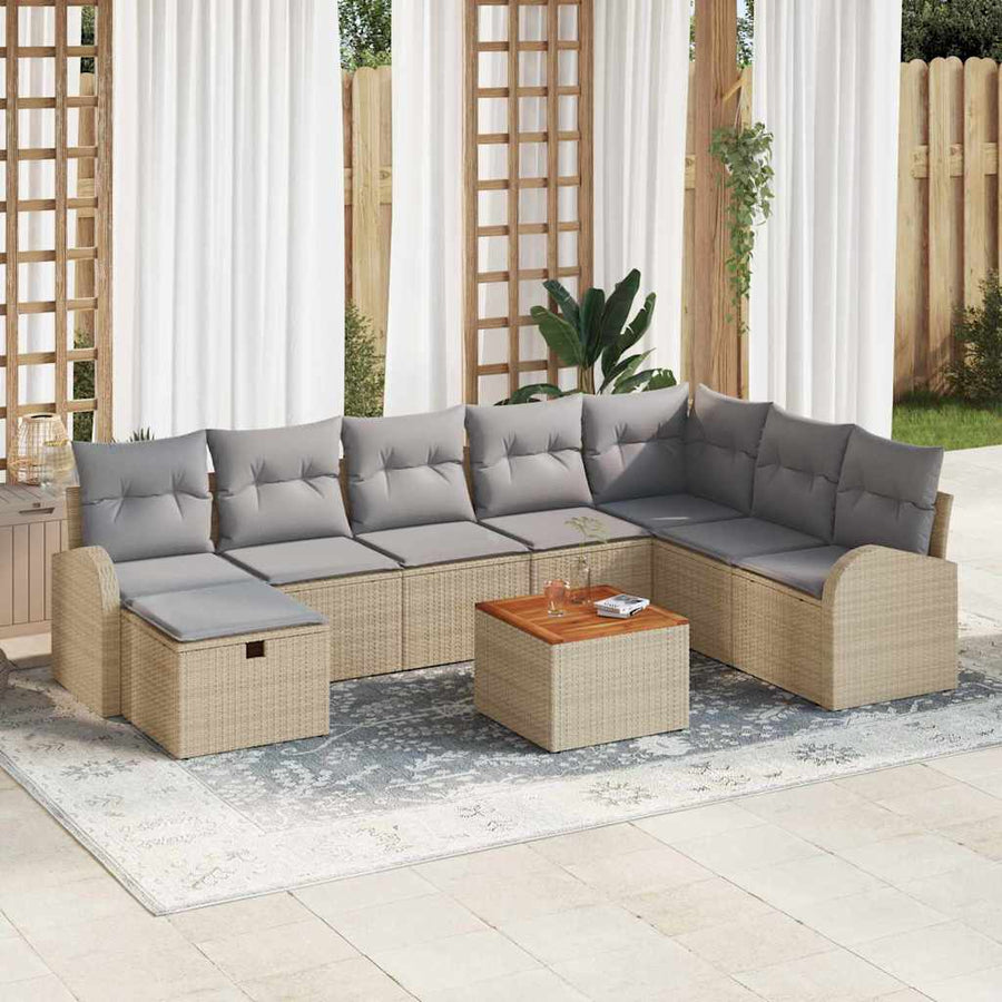 Tuin Sofa Set Met Kussen Met Opslag 9 Pcs Poly Riet Beige Lichtgrijs