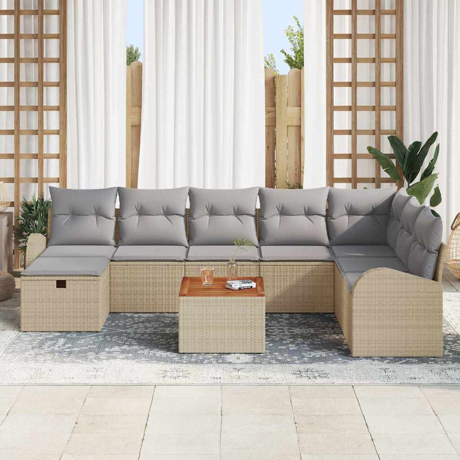 Tuin Sofa Set Met Kussen Met Opslag 9 Pcs Poly Riet Beige Lichtgrijs